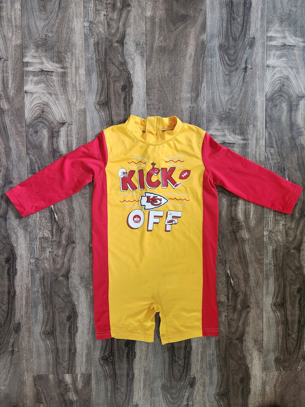 Kids "KC CHIEFS" Red & Yellow Rash Guard One-Piece